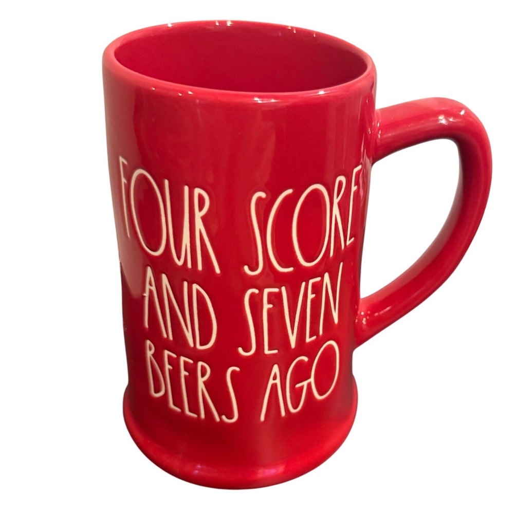 Rae Dunn Four Score And Seven Beers Ago Tall Beer Stein Mug Red Ceramic LL